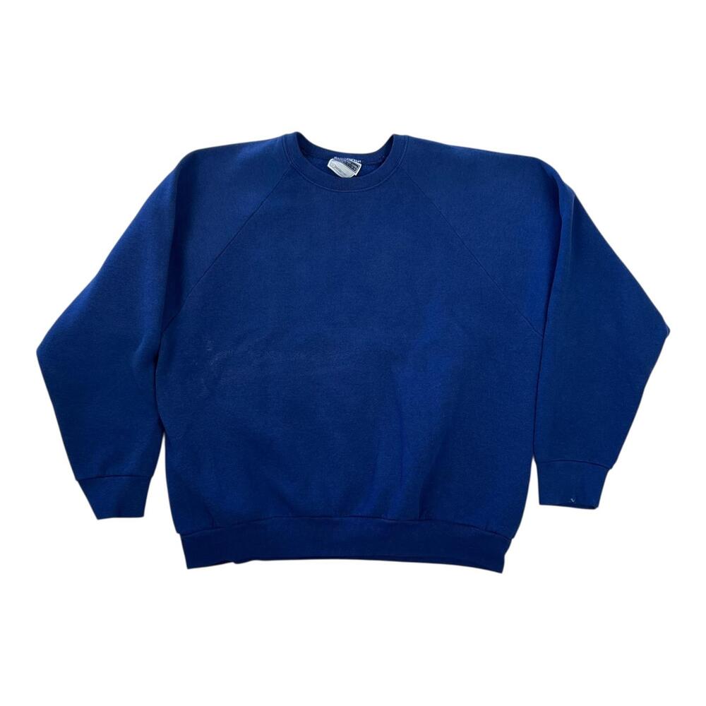 Vintage Fruit Of The Loom Raglan Sweatshirt Mens XL Blue Blank Fleece Crewneck